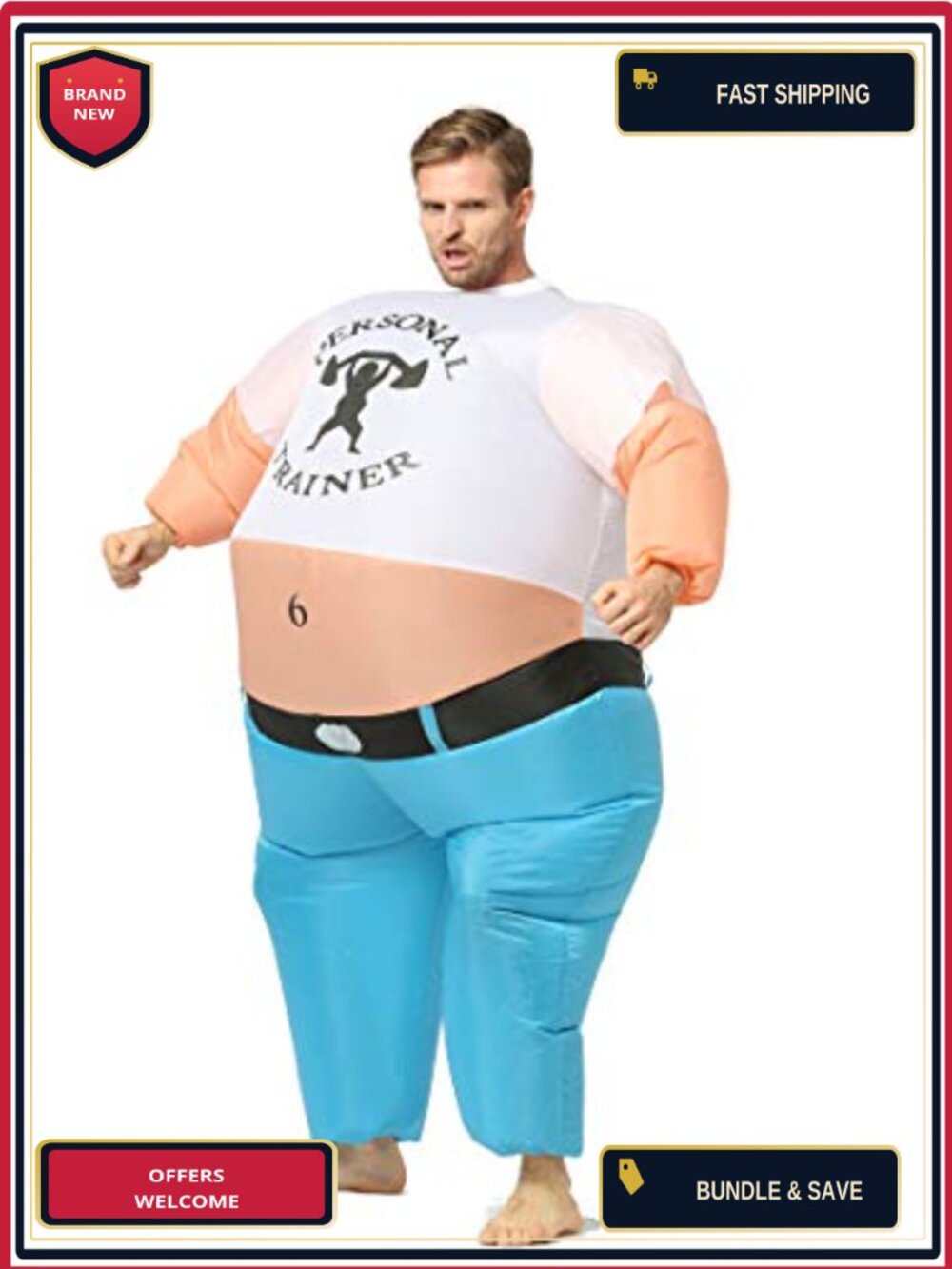 Personal Trainer Inflatable Costume Adult Blow Up Workout Suit Shoulder Press